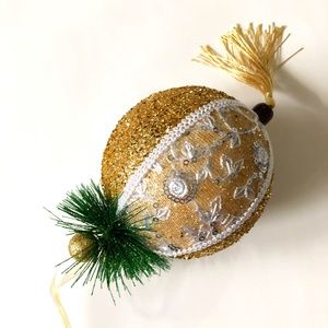 Embroidered Gold Christmas Styrofoam Ornament with Tassle